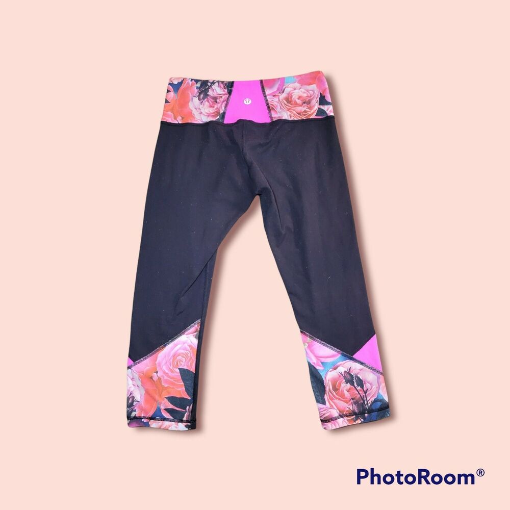 Lululemon Embody Crop leggings Full-On LuonBlack size 4  Secret Garden  Pow Pink
